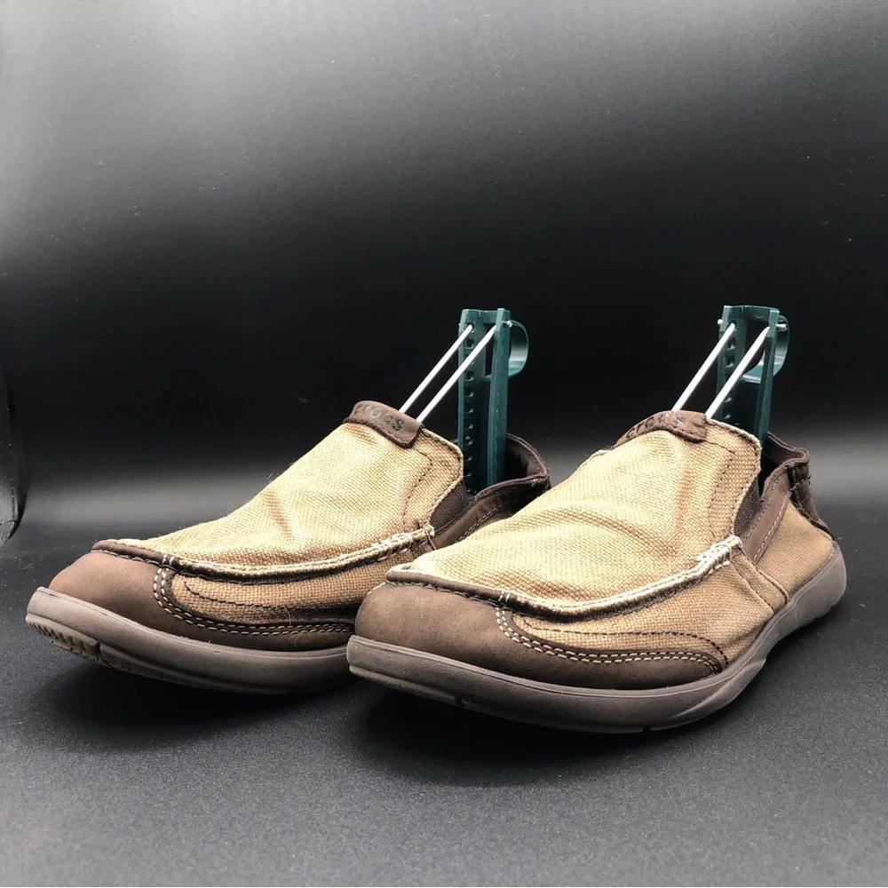 Crocs Walu Luxe Canvas Loafers Slip-On Casual Brown Shoes‎ 203473 Men's Size 7